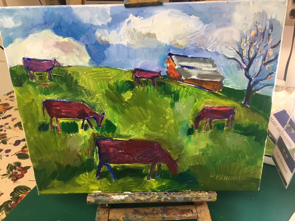 On the easel. Painted on Algerine road today. I tried painting on a white canva…