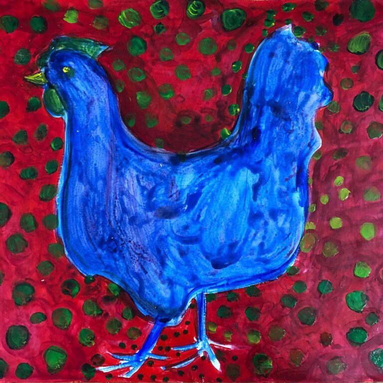 Blue chicken. Acrylic on paper.