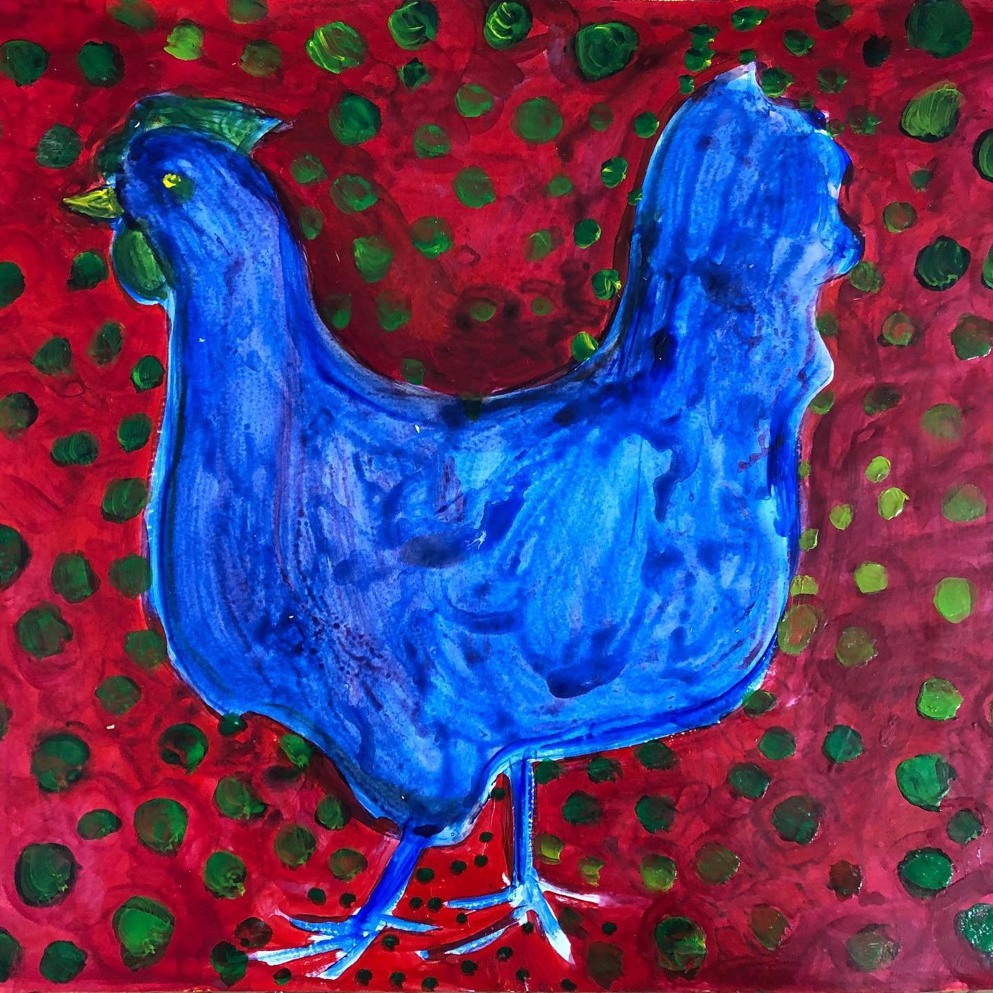 Blue chicken. Acrylic on paper.