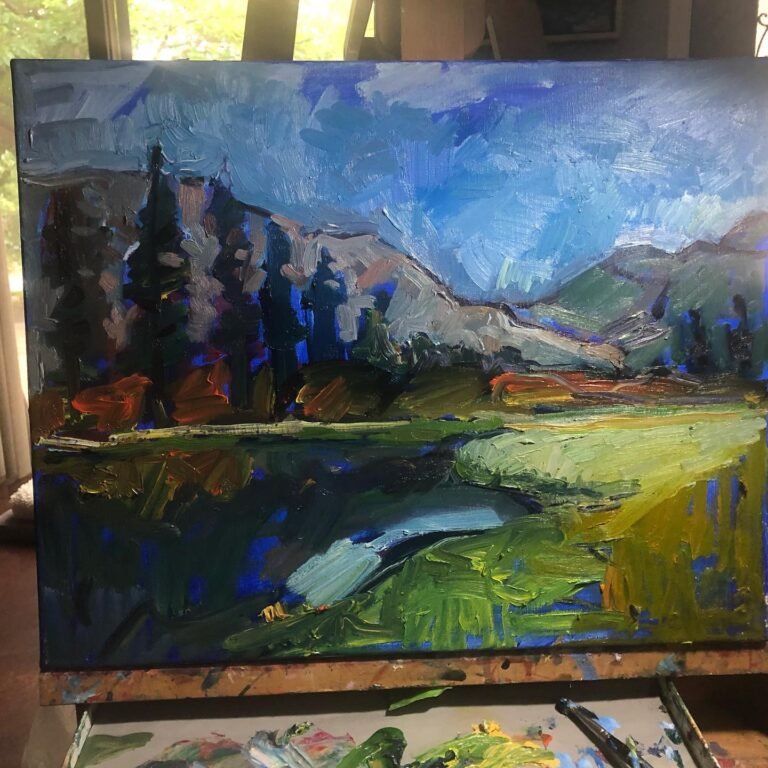 On the easel- work in progress. Unfortunately too smokey today to go plein air.…