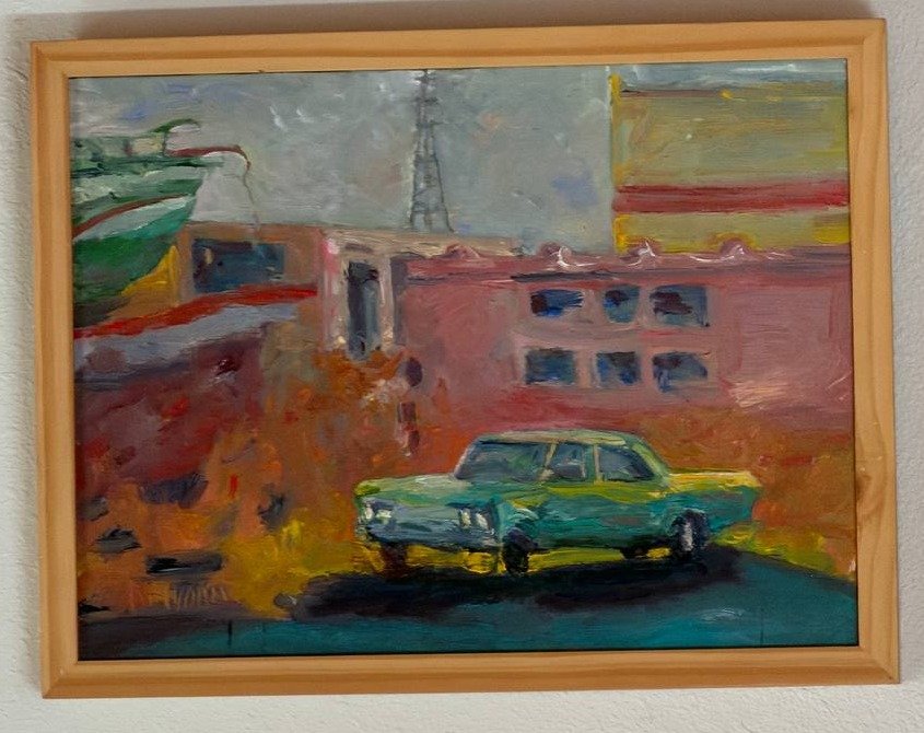 Berkeley Green Car — plein-air oil painting by Susan Kendall